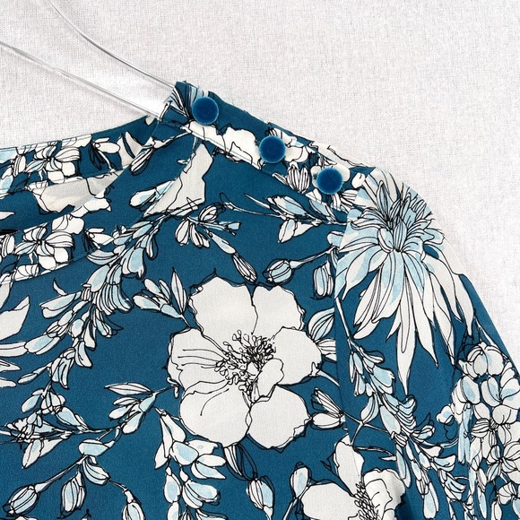 WEEKEND MAX MARA Adda Silk Top XS Floral Print Teal White Long Sleeve Blouse - Picture 7 of 15
